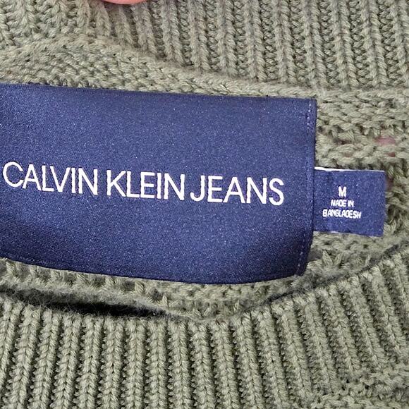 Calvin Klein Jeans Women’s Sweater Vest Minimalist Soft Academia Olive Cotton M - Picture 4 of 7